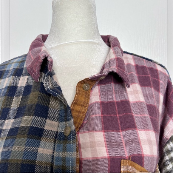American Eagle Women’s Cropped Pathchwork Plaid Button-Down Shirt Size XL - Picture 8 of 11
